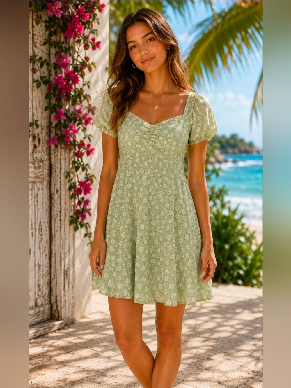 See You Monday Green Floral Mini Dress Xs